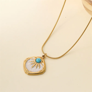 Black Geometric Square Turquoise Pendant <b>Necklace</b> With Snake Bone Clavicle Chain Women Jewelry Sunlight Oil Drop Effect - Product Image 4