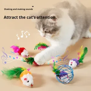 Juguetes Interactivos para Gatos con Diseño de Ratón, <span class=keywords><strong>Precio</strong></span> de Fábrica, <span class=keywords><strong>Ratones</strong></span> de Plumas Coloridos, Juguetes Masticables con Sonido - Product Image 2
