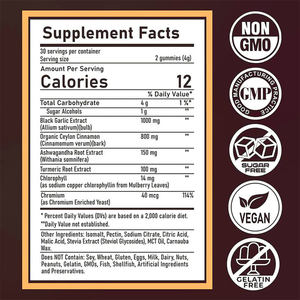 Suppléments à l'ail noir vieilli 1000mg Plus bonbons gommeux au chrome et à la cannelle ceylan biologique - Product Image 3