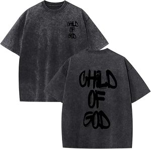 Oversized Acid Wash Graphic Religious Tees 'Child of God' Jesus Faith Shirt for Men Child 100% Cotton Christian Shirts <strong>Tops</strong> - Product Image 1