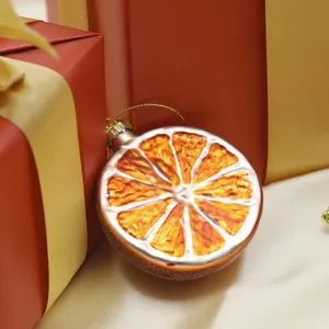 Custom Christmas Glass Ornament 8cm Glass Orange Shape Ornaments Christmas Glass Tree Decoration