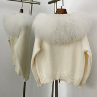 Vente en gros de pull à capuche en fourrure naturelle personnalisé doux et chaud col en fourrure mongole à manches longues pour femmes Cardigan tricoté court