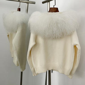 <span class=keywords><strong>Cardigan</strong></span> Corto da Donna All'ingrosso Lavorato a Maglia a Maniche Lunghe <span class=keywords><strong>con</strong></span> Collo in Vera Pelliccia Mongola, Morbido e Caldo Pullover Peloso Personalizzato <span class=keywords><strong>con</strong></span> <span class=keywords><strong>Cappuccio</strong></span> in Pelliccia Naturale - Product Image 4