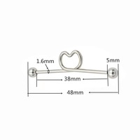 Personal love Rod Industrial Earrings, Stainless Steel Bar, Heart-shaped Double Ear Hole Barbell Cartilage Studs