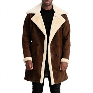 Manteau d'hiver long pour homme en cuir véritable, écologique, respirant, imperméable, anti-plis, col mandarin, double boutonnage - Product Image 4