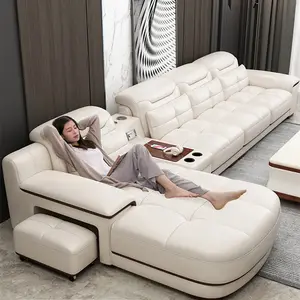 Modern Design Wit Sectionele Lederen Sofa Set, Thuis Woonkamer Meubels Multi-Functionele Couch