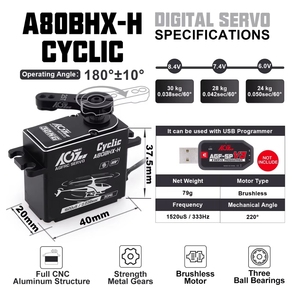 Nuevo Helicóptero AGFRC A80BHX-H con Placa Oscilante Cíclica, 30KG, 0.038 Segundos, Alto Torque, 8.4V, Engranajes Metálicos, Sin Escobillas - Product Image 4