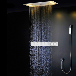 Ensemble de douche à effet pluie LED encastré moderne avec mitigeur thermostatique numérique en laiton, finition chrome poli, en acier inoxydable, grande tête - Product Image 2