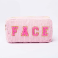 Trousses de Maquillage Préppy en Chenille avec Lettres, Sacs de Rangement en Coton Côtelé, Étuis Cosmétiques Zippés pour Femmes, Trousse de Toilette de Voyage
