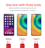 Câble de données USB multifonction 3-en-1 à charge rapide 3A avec blindage tressé et PVC pour téléphones mobiles