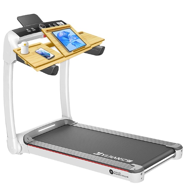 Durable Adjustable Laptop Desk Bamboo Wood Running Under Treadmill Desk Attachment with Phone Holder and Cup Holder for Gym