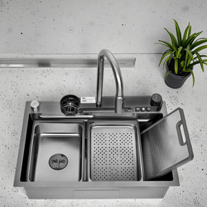 HG02 <span class=keywords><strong>elegante</strong></span> delfino serie singola ciotola rettangolare lavello da cucina Design moderno spazzolato superficie nera bancone cucina fatta a mano - Product Image 1