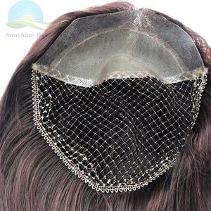 Toupet de <span class=keywords><strong>cheveux</strong></span> européens vierges noués à la main pour femmes, postiche de <span class=keywords><strong>cheveux</strong></span> humains à grande base, topper de <span class=keywords><strong>cheveux</strong></span> bruns <span class=keywords><strong>avec</strong></span> dentelle mono, 100 - Product Image 4