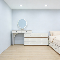 Table de maquillage moderne et simple en panneaux de bois avec miroir, tiroirs et rangements pour chambre à coucher, petit appartement, style crème