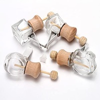Mini bouteille en verre, bouteille de diffuseur de voiture suspendue en verre rechargeable avec couvercle en bois, bouteille de rafraîchissement d'air