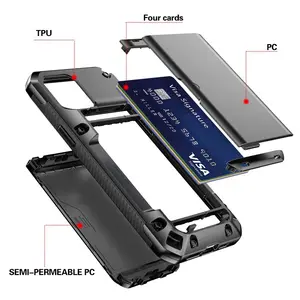 IPhone के लिए 14 के साथ प्रो मैक्स मामले बटुआ कार्ड धारक, shockproof हार्ड पीसी TPU फोन के मामले में आईडी स्लॉट स्लाइड कवर के लिए iPhone 14 प्रो मैक्स