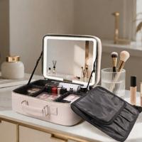 Trousse de Maquillage Étanche en PU avec Fermeture Éclair, Grande Capacité, Miroir LED, Portable, Écologique, pour Voyage