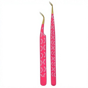 Juego de pinzas para pestañas de color rosa con diseño de pestañas blancas, herramientas de precisión de acero inoxidable para la aplicación de pestañas postizas - Product Image 2