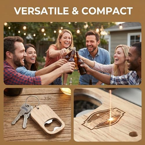 Décapsuleurs porte-clés en bois (lot de 50) - Combinaison bois et métal, supports vierges pour gravure laser - Product Image 6