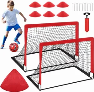 Juego de portería de fútbol infantil para patio trasero-2 equipos de entrenamiento de redes de fútbol para niños pequeños, balón de fútbol