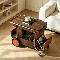 Table d'appoint roulante de style Mid-Century Modern avec roulettes, chariot à café compact de luxe pour salon, chariot de rangement vintage avec étagère