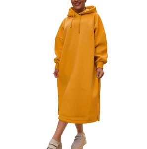Vestido Sudadera con Capucha para Mujer Tallas Grandes, Oversize, Tejido Largo, Forrado, Bordado, Color Liso, Casual, para Otoño - Product Image 1