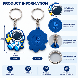 พวงกุญแจนักบินอวกาศ PVC NFC แบบกำหนดเอง พวงกุญแจการ์ตูนอวกาศยางนิ่ม 3 มิติ แท็ก NFC อัจฉริยะ สำหรับของขวัญส่งเสริมการขายขององค์กร รับผลิตแบบ OEM ODM - Product Image 4