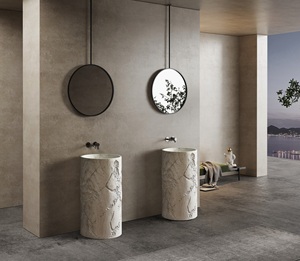 Artificial Stone Hand Wash Round Square Pedestal <strong>Basin</strong> Free Standing Sink Marble Grain Artificial Stone Standing Sink <strong>Big</strong> Size - Product Image 1