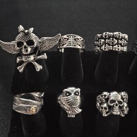 Bague VAF en acier inoxydable style punk avec crâne, croix, feuille, patte de hibou, crocodile, léopard, taille 7-12 pour hommes
