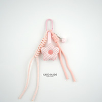 Tali Pergelangan Tangan Motif Bunga Gingham Pastel, Tali Ponsel Tenun Tangan dengan Klip, Gantungan Kunci Kain Bunga Lucu untuk Wanita