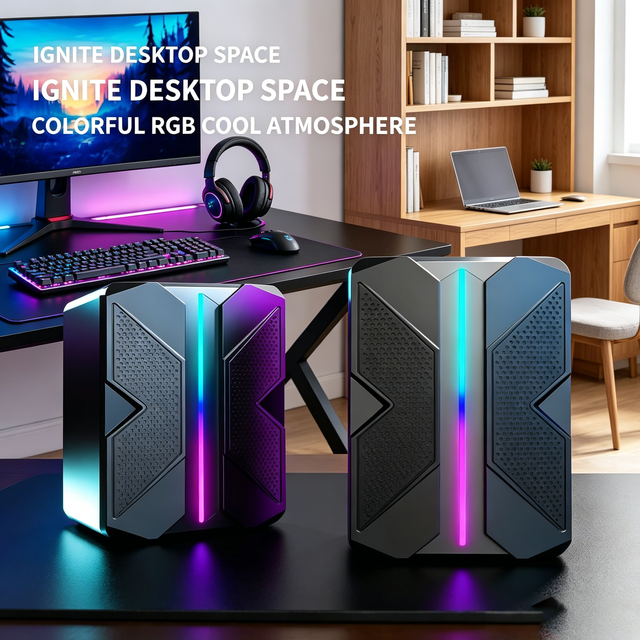 RGB Cool LED Light Compact Desktop Wired Mini Computer Speakers
