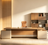 Scrivania Direzionale di Lusso in Pelle, Durevole ed Ecologica, con Prese di Corrente Integrate per CEO, Professionale e di Alta Gamma