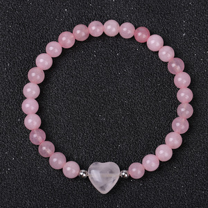 Handmade Unisex Buddhist Trendy Tiger Eye Rose Quartz <b>Beaded</b> <b>Bracelet</b> with Heart Charm 6mm Natural Rose Quartz Anniversary Gift - Product Image 6