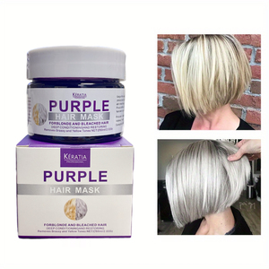 Masque capillaire à la kératine violette, soin hydratant en profondeur pour cheveux blonds, argentés, platine, réparation des dommages, sans teinte jaune - Product Image 4