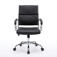 Chaise de bureau moderne pour cadre dirigeant, dossier mi-hauteur, rembourrée en cuir, avec hauteur réglable et structure en aluminium poli côtelé