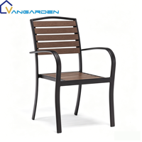 Ensemble de table et chaises de salle à manger d'extérieur en plastique et bois, style minimaliste moderne, empilable, résistant à l'eau, cadre en aluminium résistant à la rouille, hôtel, jardin