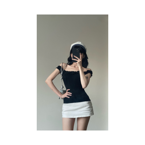 T-shirt le plus vendu pour femmes, coupe oversize, en stock, marque privée, haut féminin à volants et col Bardot, échantillon gratuit - Product Image 4