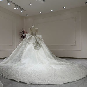 Xx53 Sequined Crystal Modern Chapel Train Bridal <b>Dress</b> Regular Sleeve Lace-Up Back <b>Appliques</b> Floor-Length for - Product Image 5