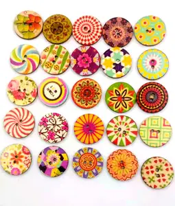 100 pcs Wood Buttons Mixed Color and Pattern 2 Holes Wood Buttons for Sewing Art Craft DIY Decorative Wooden Buttons