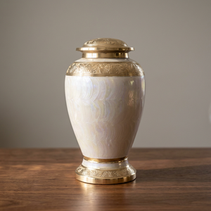 Urna Funeraria de Latón Blanco Estilo Europeo, Duradera, Recuerdo Conmemorativo, Portátil, Decoración de Mesa para Cenizas de Adultos - Product Image 1