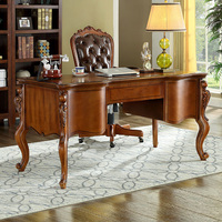 Vente en gros d'usine bureau sculpté en bois massif bureau design antique avec 5 tiroirs table d'ordinateur d'hôtel table d'écriture