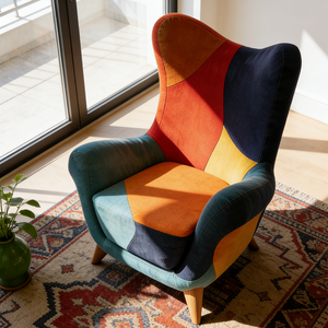 <span class=keywords><strong>Poltrona</strong></span> con Schienale Alto in Velluto Patchwork Stile Bohémien, <span class=keywords><strong>Ergonomica</strong></span> e Imbottita, Comoda <span class=keywords><strong>Poltrona</strong></span> con Braccioli per Sala d'Attesa - Product Image 2