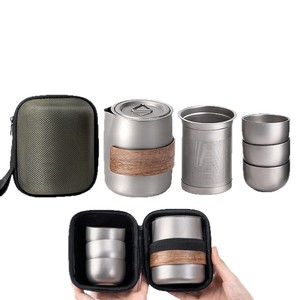 Explorers Portable Titanium Tea <b>Set</b> 3-5 People Stainless Steel Travel <b>Teapot</b> With Storage Bag - Product Image 5