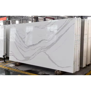 Tấm đá thạch anh giả Calacatta trắng bóng mài, bề mặt đá Silica 0, dùng làm vật liệu trang trí cho dự án xây dựng - Product Image 1