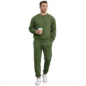 Ensemble sweat-shirt et jogging vert uni pour homme, col rond, manches longues, survêtement décontracté avec poches latérales, taille élastique, coupe régulière - Product Image 5