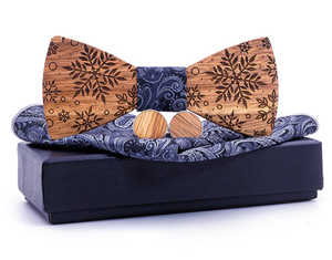 Nœud <span class=keywords><strong>papillon</strong></span> en <span class=keywords><strong>bois</strong></span> massif pour homme avec grande sculpture jacquard flocon de neige, accessoire en <span class=keywords><strong>bois</strong></span> pour marié et fête de mariage - Product Image 6