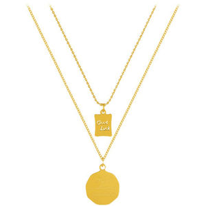Y240 venta al por mayor collar de acero inoxidable PVD 18K chapado en oro Cadena de clavícula de doble capa hueco buena suerte colgante collares - Product Image 3