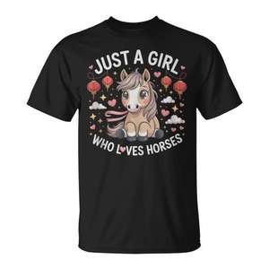 Camiseta Just A Girl Who Loves Horses, color negro, unisex, talla mediana para adultos - Product Image 1