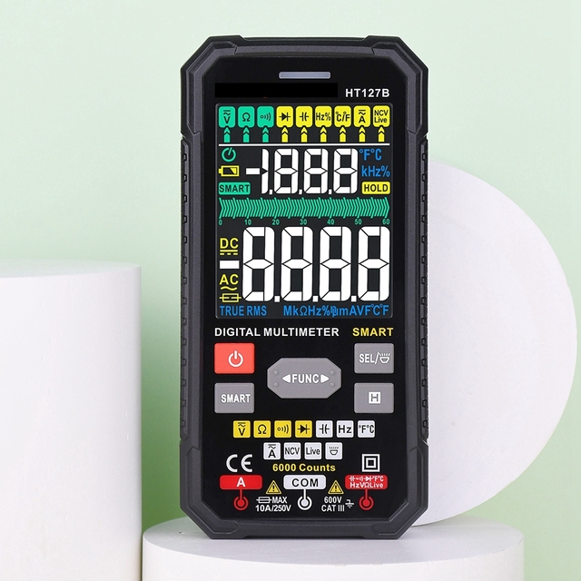 HT127B Smart Digital Multimeter 6000Counts True RMS Capacitor/Volt/Ohmmeter Auto-Ranging Tester EN61010-1 CAT III 600V Safety