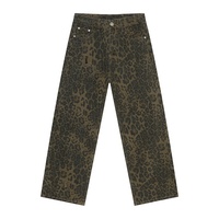 Mtlclothes Jean tricoté décontracté pour homme, taille mi-haute, coupe droite ample, imprimé léopard, style rétro européen et américain, Hip-Hop, Nouvelle collection automne, Taille moyenne